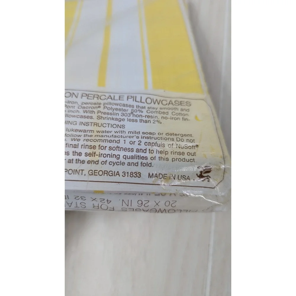 Atelier Martex 2 Standard Pillowcases Yellow White Striped Percale vintage lace